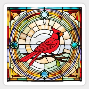 Cardinal in Concentric Circles Stained Glass Sticker